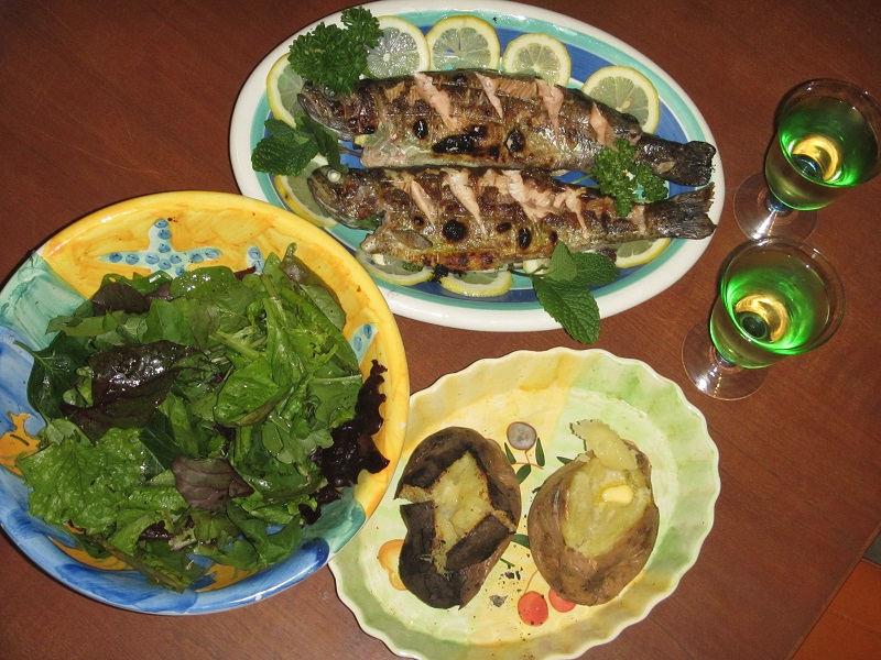 6 June 2015 - first harvest - AP trout and AP salad.jpg